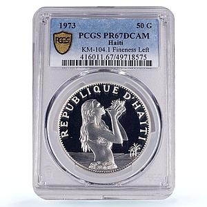 Haiti 50 gourdes Woman on the Beach Fineness Left PR67 PCGS silver coin 1973