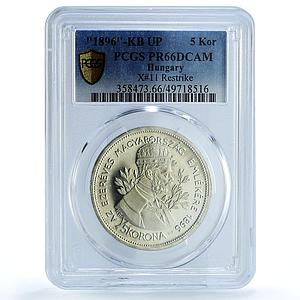 Hungary 5 korona Franz Joseph I Horseman RESTRIKE PR66 PCGS silver coin 1896