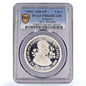 Hungary 5 korona Franz Joseph I Horseman RESTRIKE PR66 PCGS silver coin 1896