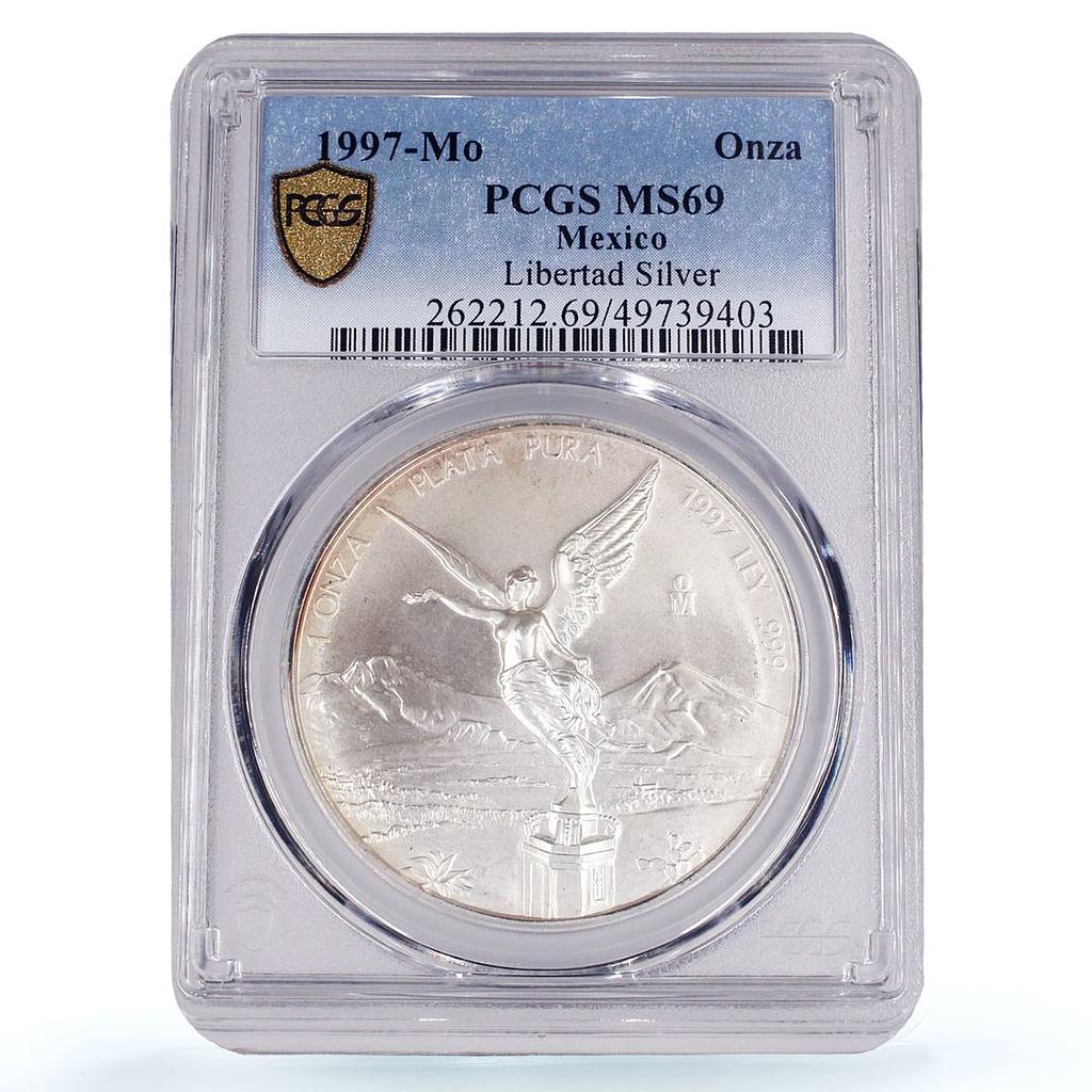 Mexico 1 onza Libertad Angel of Independence MS69 PCGS silver coin 1997