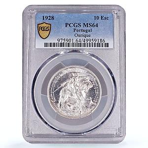 Portugal 10 escudos Ourique Battle Horseman KM-579 MS64 PCGS silver coin 1928