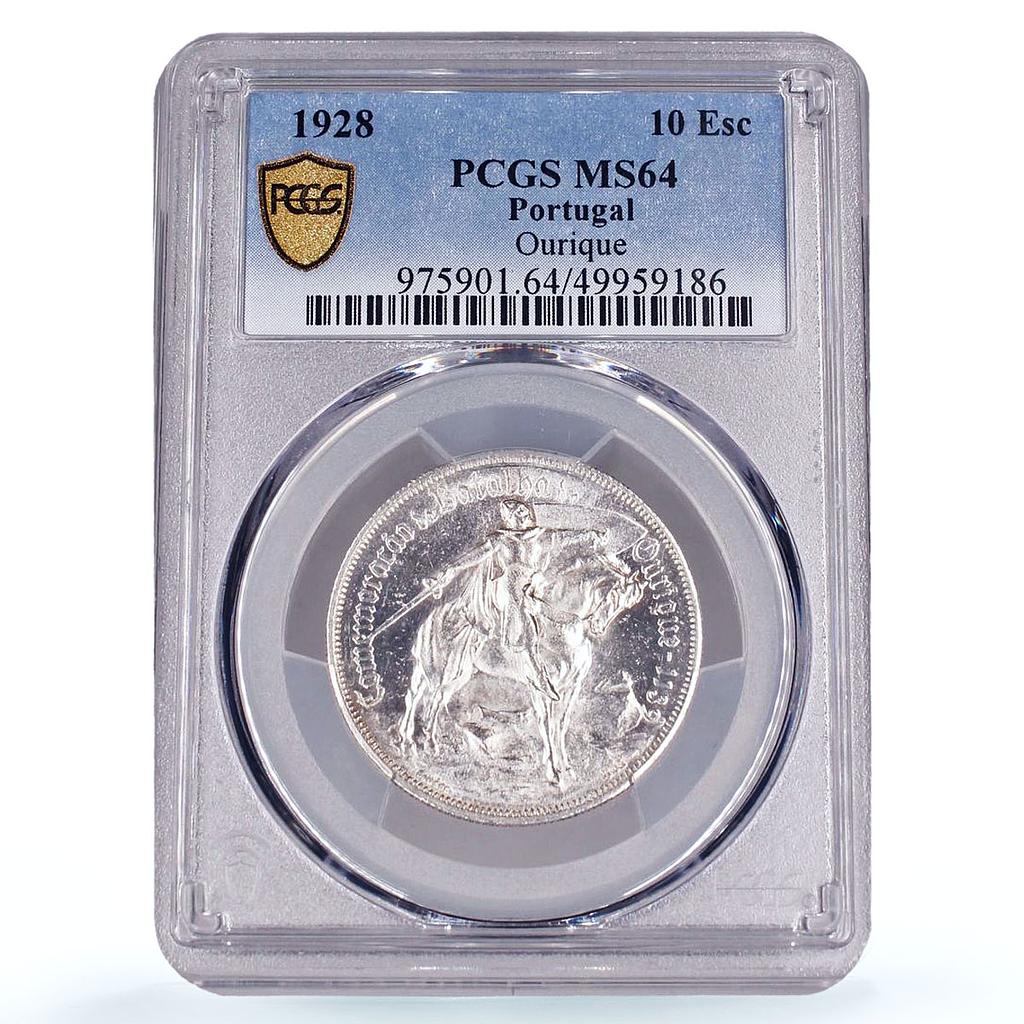 Portugal 10 escudos Ourique Battle Horseman KM-579 MS64 PCGS silver coin 1928