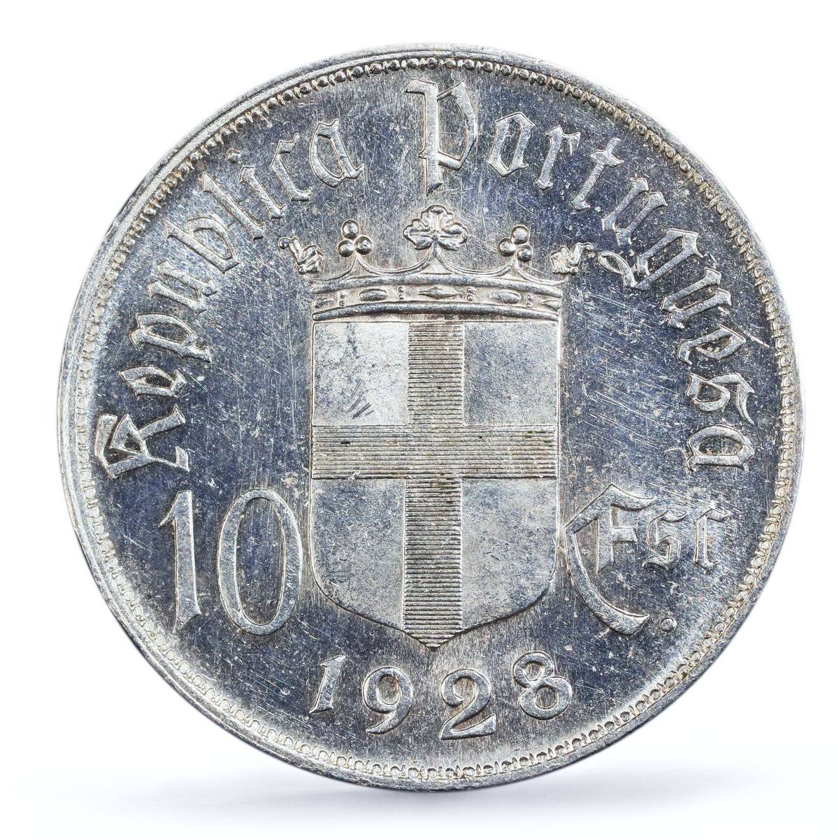Portugal 10 escudos Ourique Battle Horseman KM-579 MS64 PCGS silver coin 1928