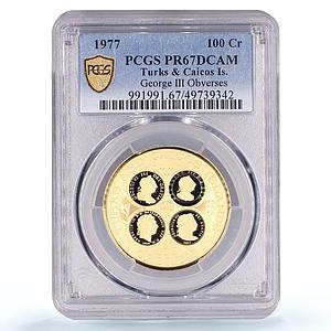 Turks and Caicos Islands 100 crowns George III PR67 PCGS gold coin 1977