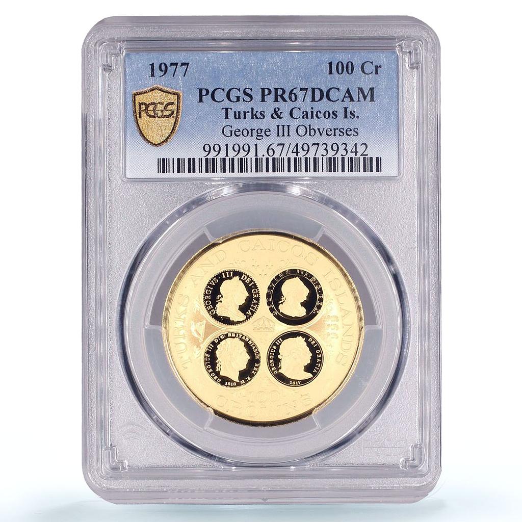 Turks and Caicos Islands 100 crowns George III PR67 PCGS gold coin 1977