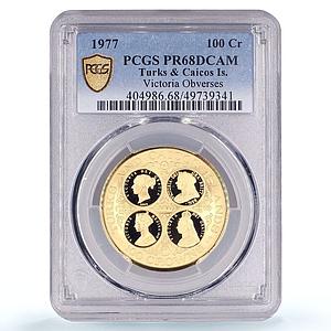 Turks and Caicos Islands 100 crowns Queen Victoria PR68 PCGS gold coin 1977