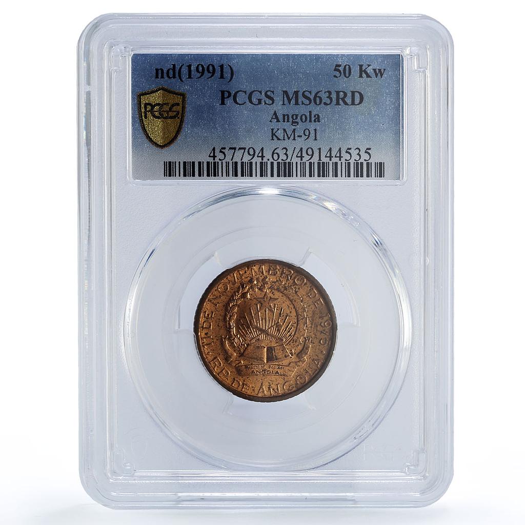 Angola 50 kwanzas Republic Coinage Coat of Arms KM-91 MS63 PCGS copper coin 1991