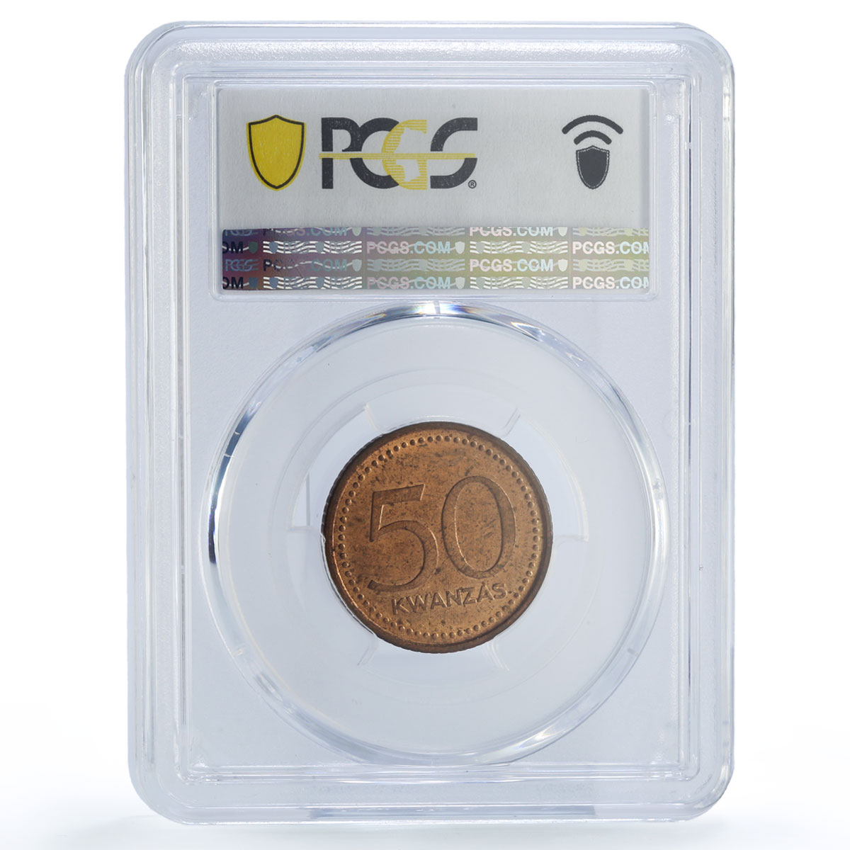 Angola 50 kwanzas Republic Coinage Coat of Arms KM-91 MS63 PCGS copper coin 1991