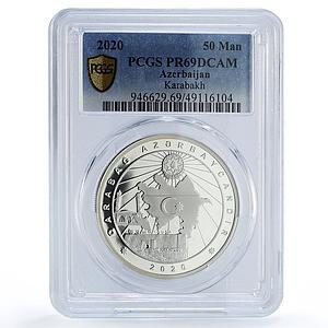Azerbaijan 50 manat Karabakh War Mosque Fortress PR69 PCGS silver coin 2020