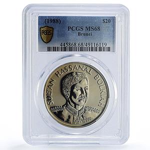 Brunei 20 dollars Sultan Bolkiah Coronation Politics MS68 PCGS CuNi coin 1988