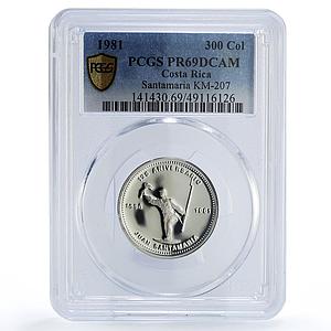 Costa Rica 300 colones Revolutionary Juan Santamaria PR69 PCGS silver coin 1981