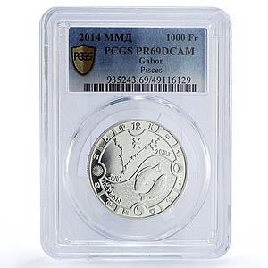 Gabon 1000 francs Zodiac Signs Pisces PR69 PCGS silver coin 2014