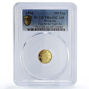 Mongolia 500 togrog Lunar Calendar Year of the Tiger PR66 PCGS gold coin 1998