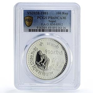 Nepal 100 rupees FAO World Food Day Countrywoman PR69 PCGS silver coin 1981