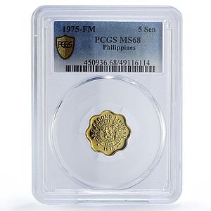 Philippines 5 sen Republic Coinage Melchora Aquino KM-206 MS68 PCGS coin 1975