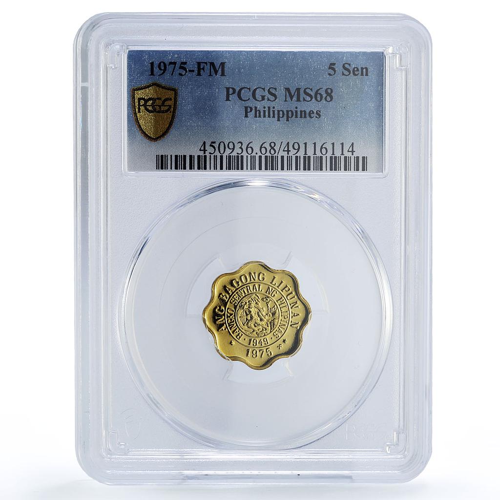 Philippines 5 sen Republic Coinage Melchora Aquino KM-206 MS68 PCGS coin 1975