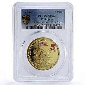 Philippines 5 piso Independence 125th Anniversary Politics MS69 PCGS coin 2023