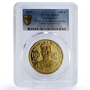 Philippines 100 piso Emilio Aguinaldo Horseman Politics MS69 PCGS CuAl coin 2019