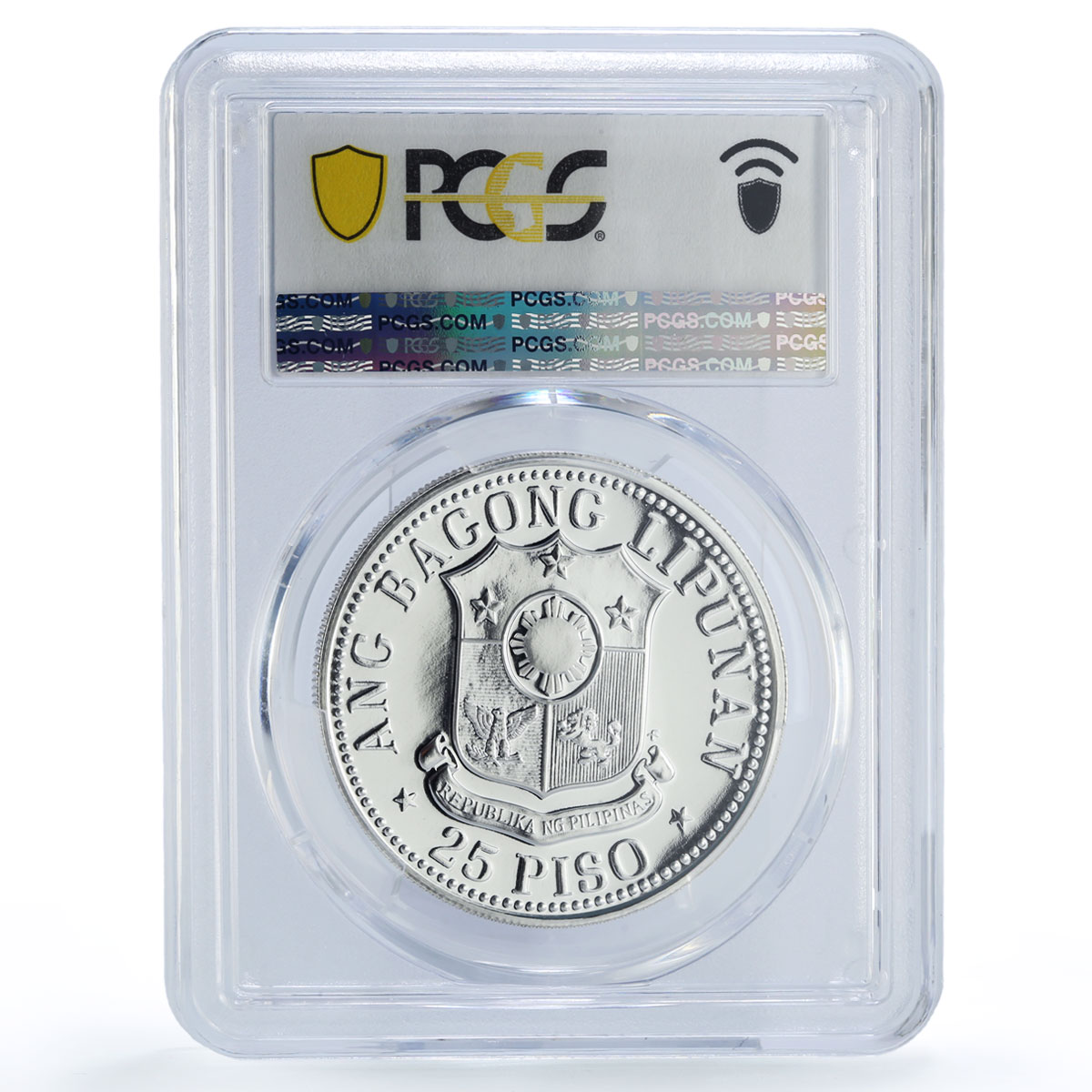 Philippines 25 piso Emilio Aguinaldo The New Society PL69 PCGS silver coin 1975