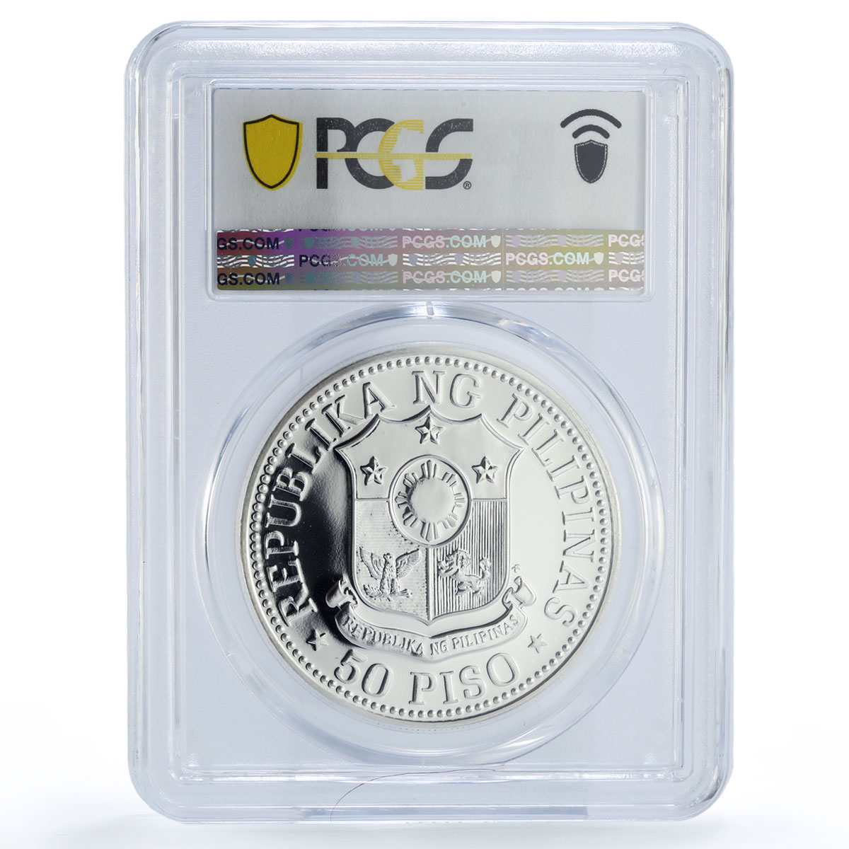 Philippines 50 piso Ferdinand Marcos The New Society PL69 PCGS silver coin 1975