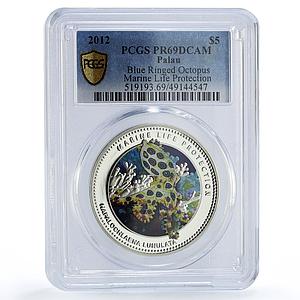 Palau 5 dollars Marine Life Protection Octopus Fauna PR69 PCGS silver coin 2012