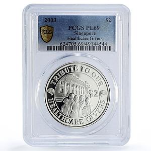Singapore 2 dollars Healthcare Givers Medicine PL69 PCGS CuNi coin 2003