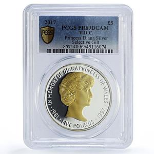 Tristan da Cunha 5 pounds Princess Diana Death Gilt PR69 PCGS silver coin 2017