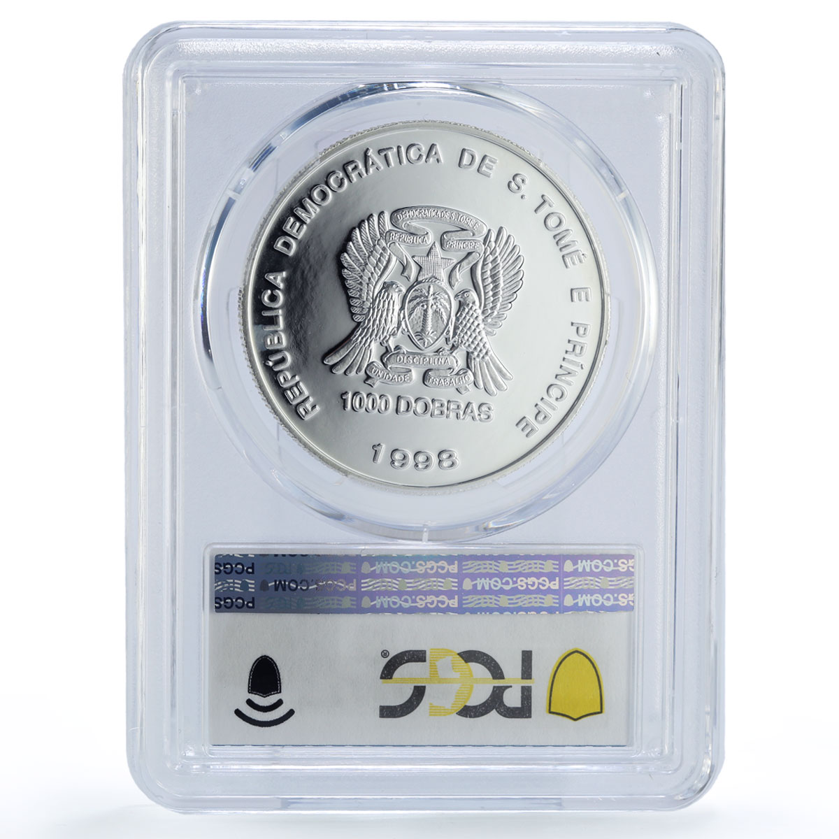 Sao Tome 1000 dobras Wildlife Butterfly Fauna Hologram PR66 PCGS Ag coin 1998