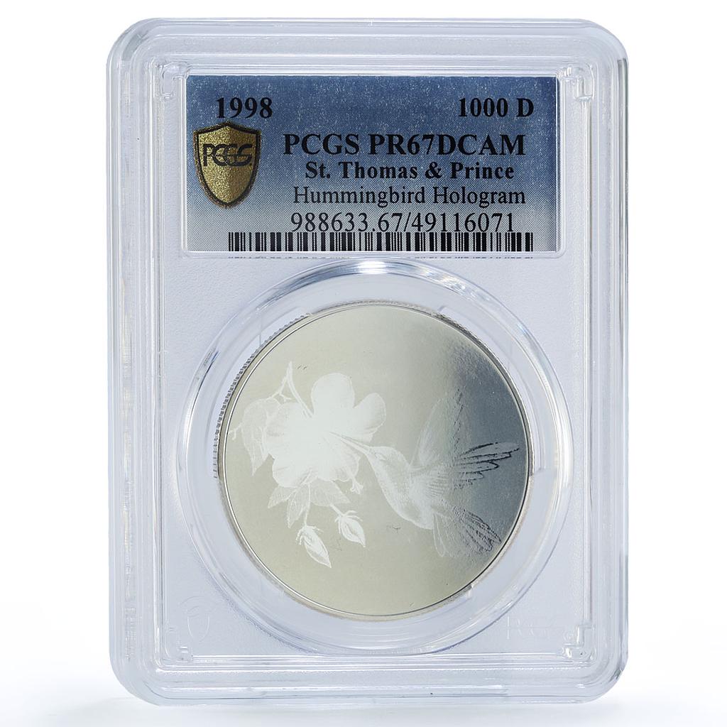 Sao Tome 1000 dobras Wildlife Hummingbird Fauna Hologram PR67 PCGS Ag coin 1998