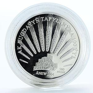 Turkmenistan 500 manat Centennial of the Discovery of Ak Bugday silver coin 2004