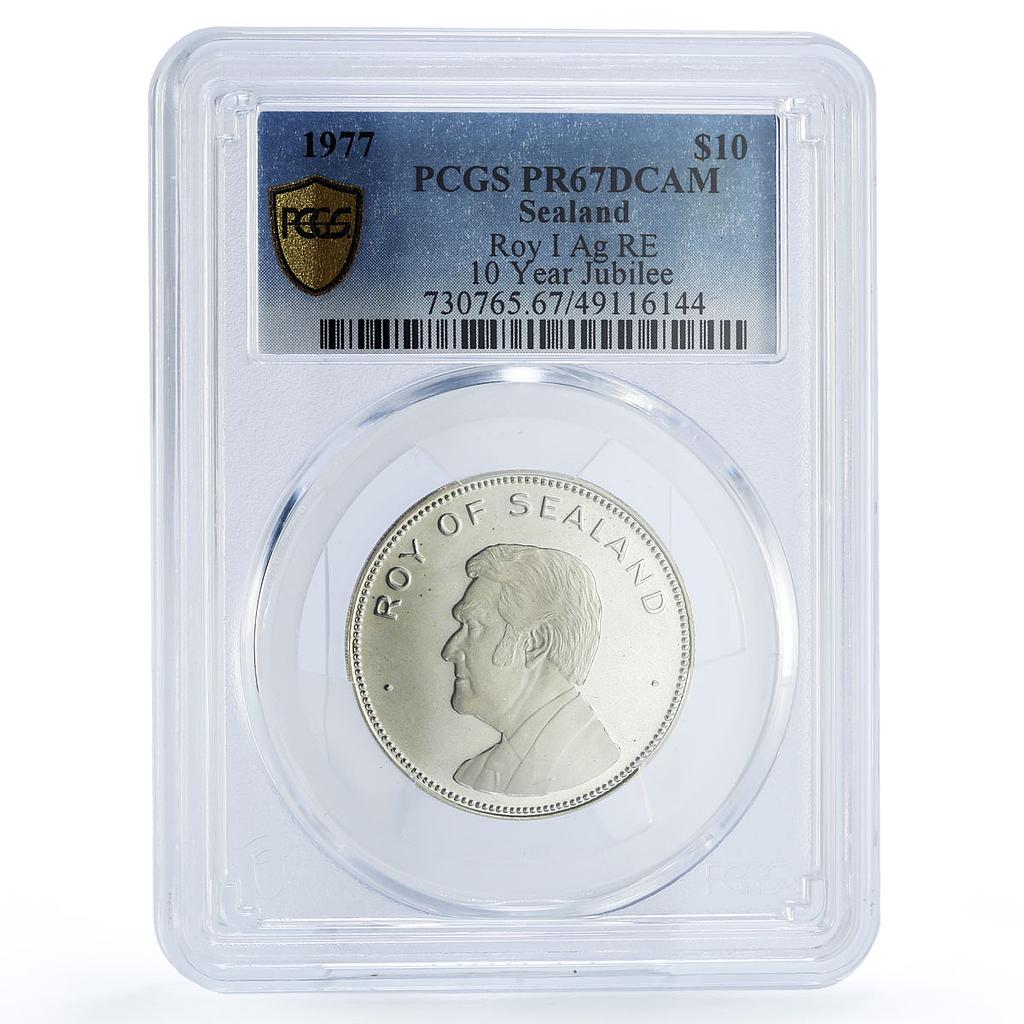 Sealand 10 dollars Prince Roy Jubilee Politics X#4.1 PR67 PCGS silver coin 1977
