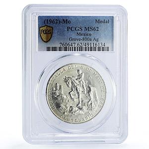 Mexico Puebla Battle General Zaragoza Horseman MS62 PCGS silver medal coin 1962