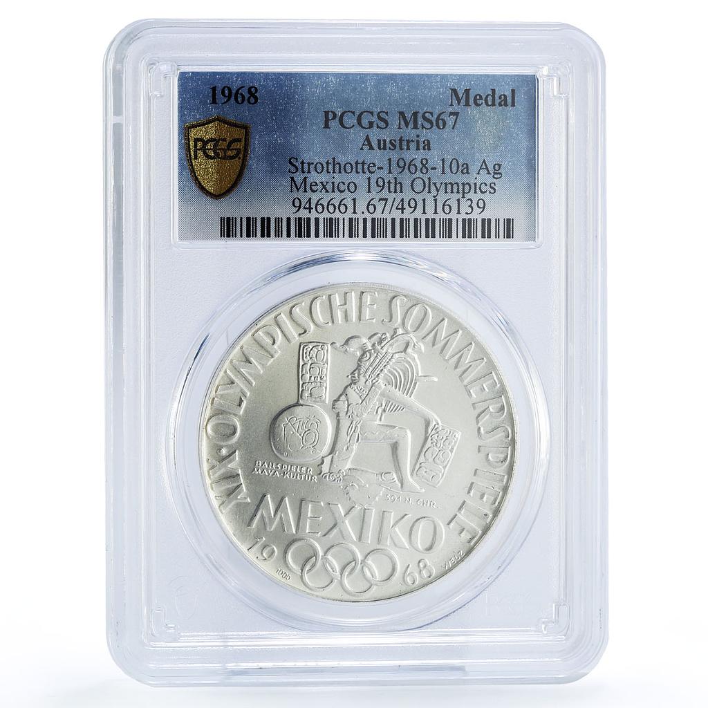 Mexico Olympic Games Aztec Calendar Austria Mint MS67 PCGS silver medal 1968