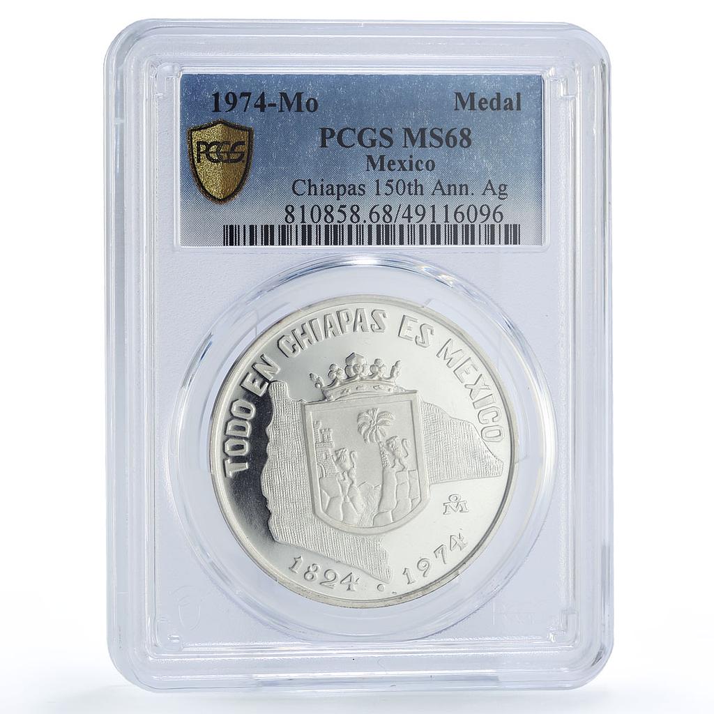Mexico Chiapas State Federation 150th Anniversary MS68 PCGS silver medal 1974