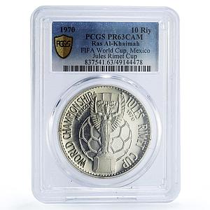 Ras al-Khaimah 10 riyals Football Cup Mexico Jules Rimet PR63 PCGS Ag coin 1970