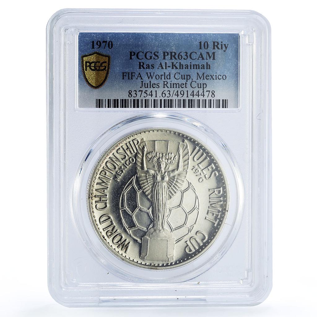 Ras al-Khaimah 10 riyals Football Cup Mexico Jules Rimet PR63 PCGS Ag coin 1970