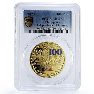 Philippines 100 piso Independence 125th Anniversary Politics MS67 PCGS coin 2023
