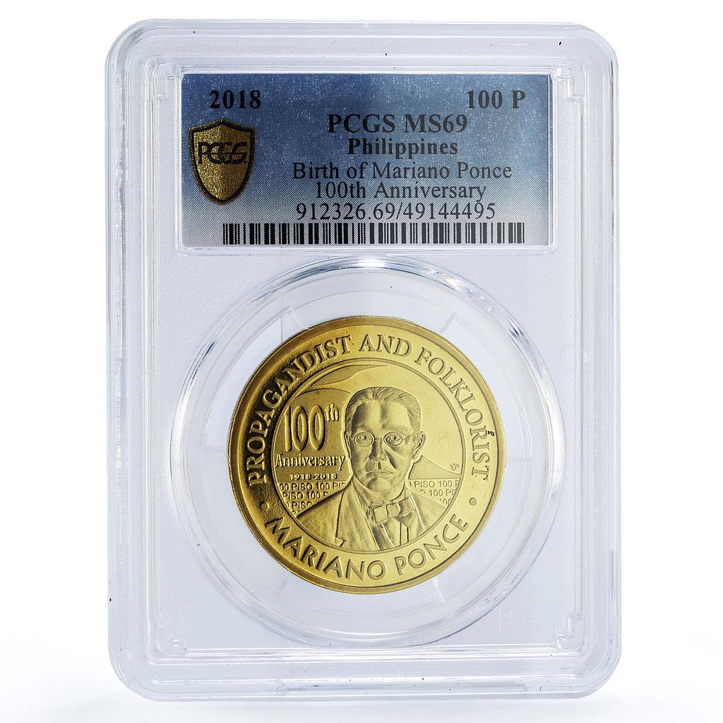 Philippines 100 piso Mariano Ponce Literature Politics MS69 PCGS CuAl coin 2018