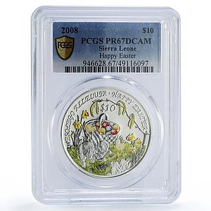 Sierra Leone 10 dollars Easter Bunny Eggs Holidays Religion PR67 PCGS coin 2008