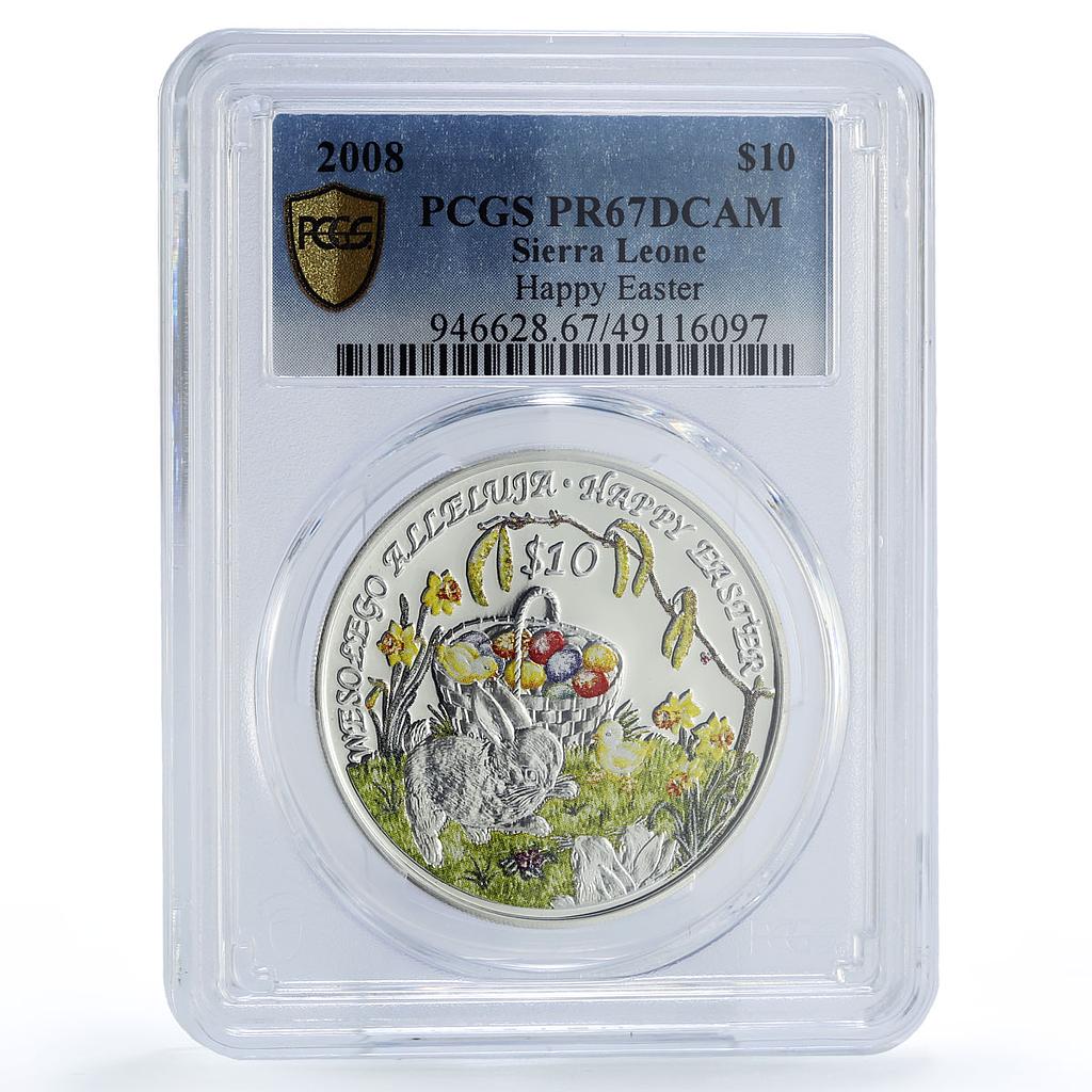 Sierra Leone 10 dollars Easter Bunny Eggs Holidays Religion PR67 PCGS coin 2008