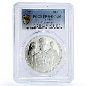 Turkey 20 lira Coronavirus COVID 19 Epidemic Doctors PR69 PCGS silver coin 2022