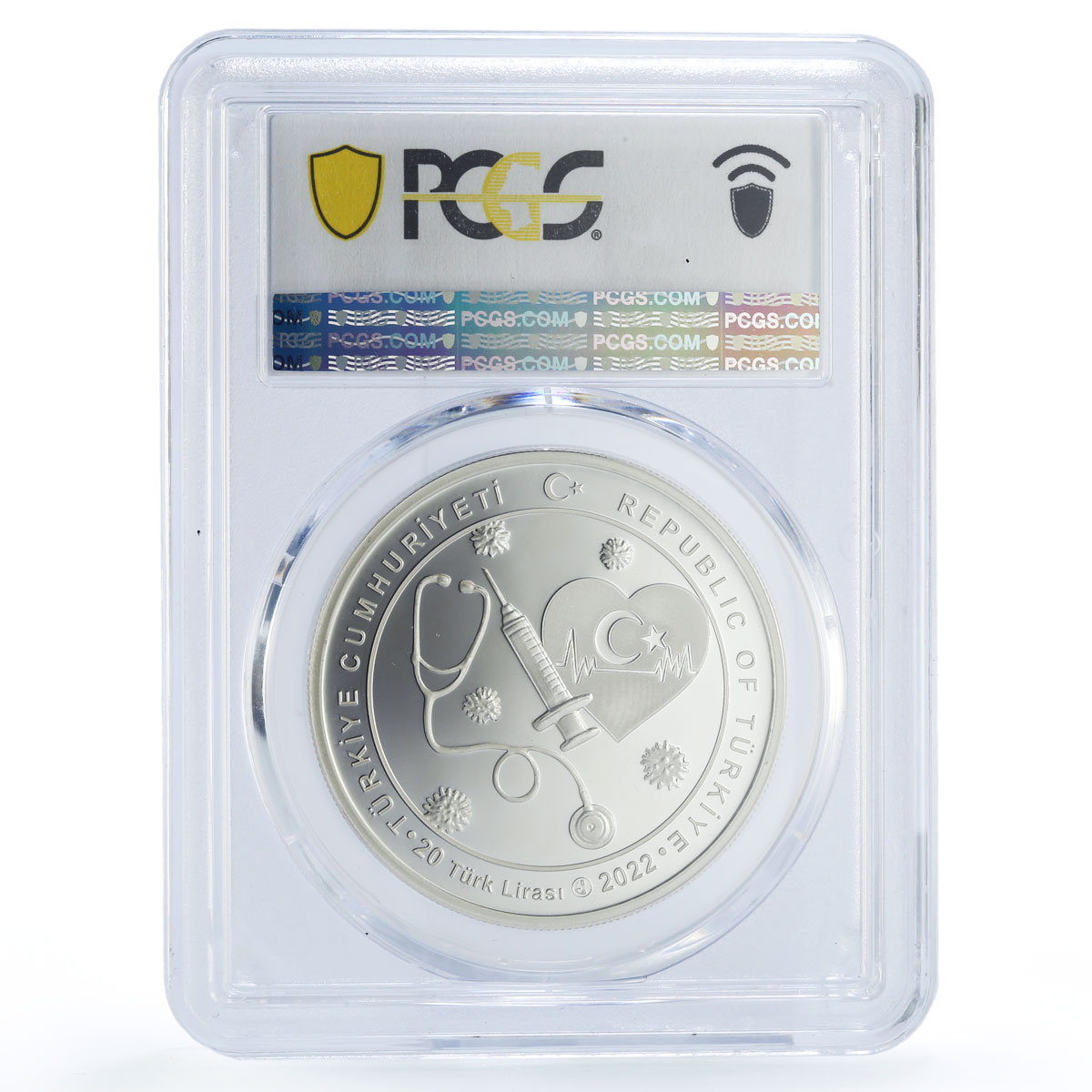 Turkiye 20 lira Coronavirus COVID 19 Epidemic Doctors PR69 PCGS silver coin 2022