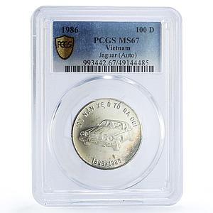 Vietnam 100 dong Jaguar Anniversary Cars Automobiles MS67 PCGS silver coin 1986