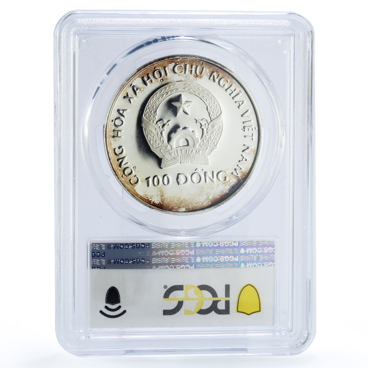 Vietnam 100 dong Seafaring Dragon Boat Ship Small PR65 PCGS silver coin 1988
