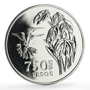 Colombia 750 pesos Conservation Wildlife Hummingbird Fauna silver coin 1978
