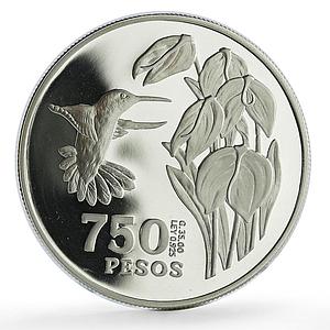 Colombia 750 pesos Conservation Hummingbird Fauna proof silver coin 1978