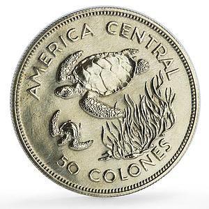 Costa Rica 50 colones Conservation Wildlife Green Turtle Fauna silver coin 1974