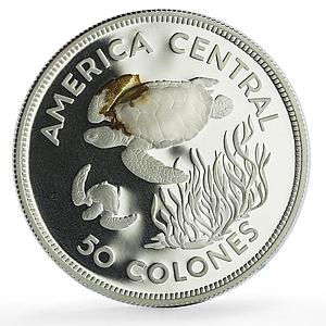 Costa Rica 50 colones Conservation Wildlife Turtle Fauna proof silver coin 1974