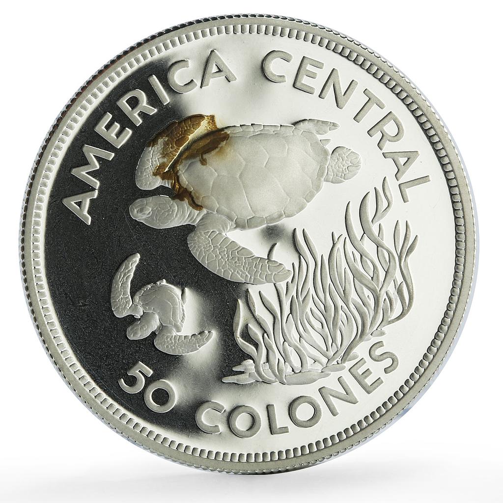 Costa Rica 50 colones Conservation Wildlife Turtle Fauna proof silver coin 1974
