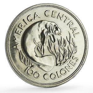 Costa Rica 100 colones Conservation Wildlife Manatee Fauna silver coin 1974